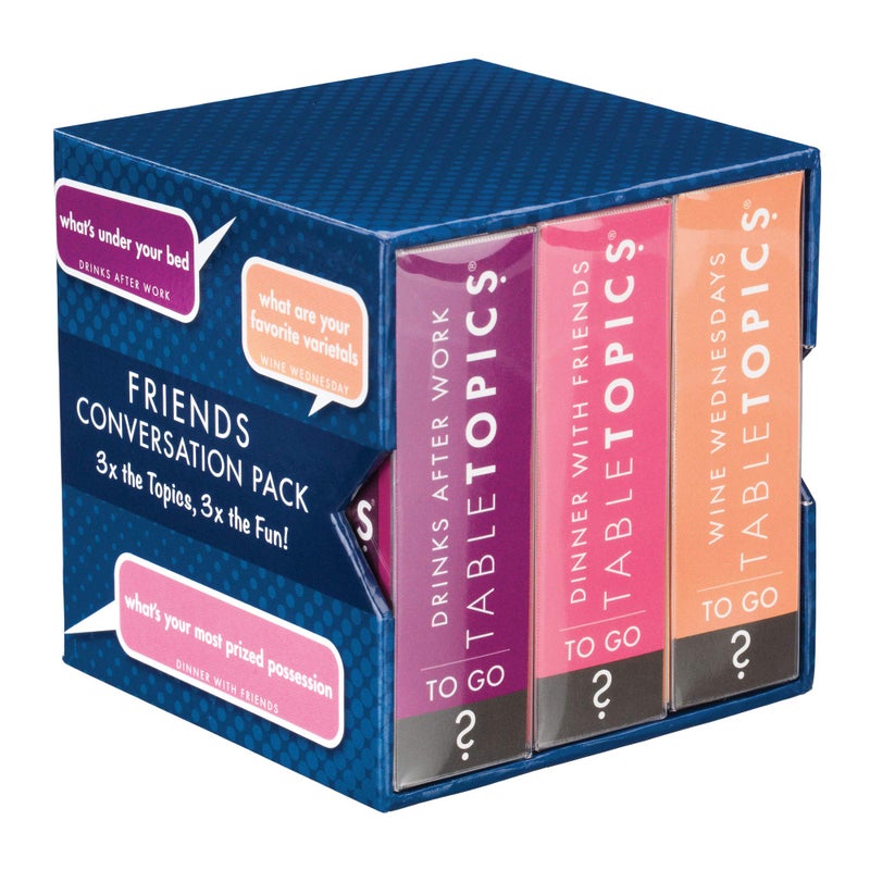 TableTopics Friends Conversation Pack Card Game - 120 Fun Conversation Starter Cards for Adult Parties, Friendsâ€™ Game Nights, or Girlsâ€™ Nights, Getting to Know You Questions, Boxed Set of 3 Topics - Image 1